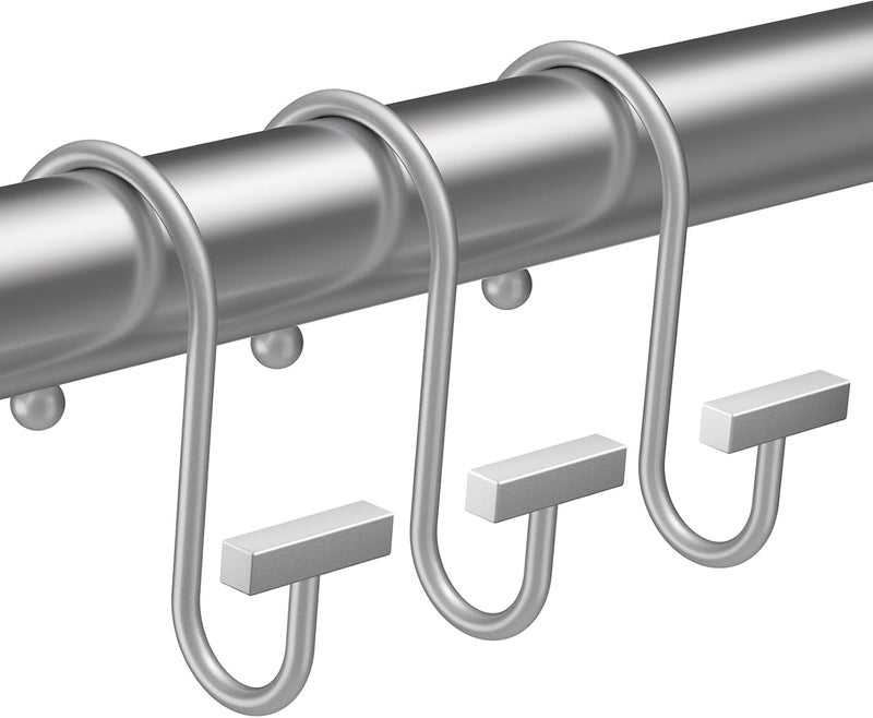 Bathway Silver Shower Curtain Hooks, Shower Curtain Rings Rust Proof, 12PCS Shower Hooks for Shower Curtain, T-Bar Design Convenient Elegant Shower Curtain Hangers for Bathroom Kitchen Wardrobe - Image 1